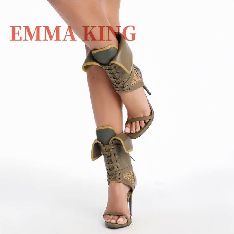 Women Shoes Boots - Sandalias verdes plegables hasta el tobillo