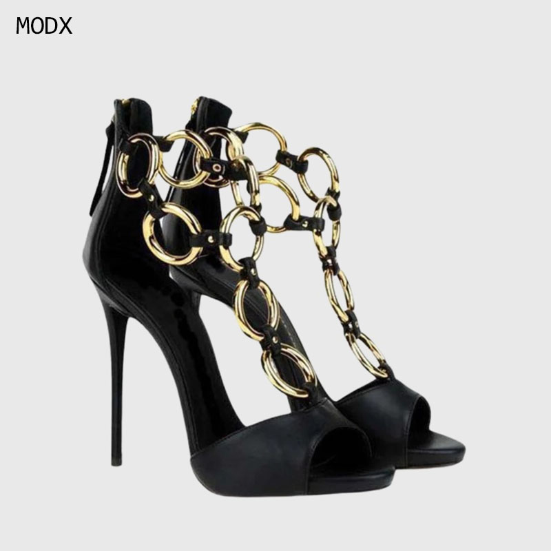 Sandalias de tacón de aguja co - Gold Chain Sandal reseña y precio
