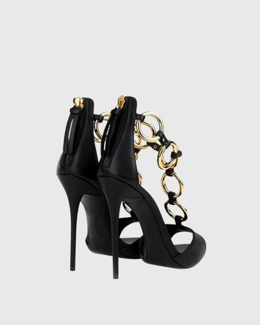 Sandalias de tacón de aguja co - Gold Chain Sandal reseña y precio