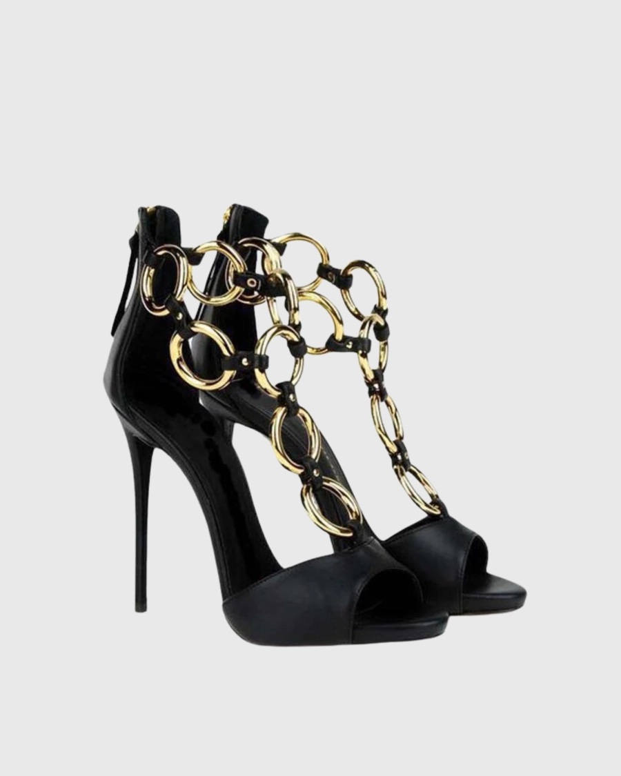 Sandalias de tacón de aguja co - Gold Chain Sandal reseña y precio