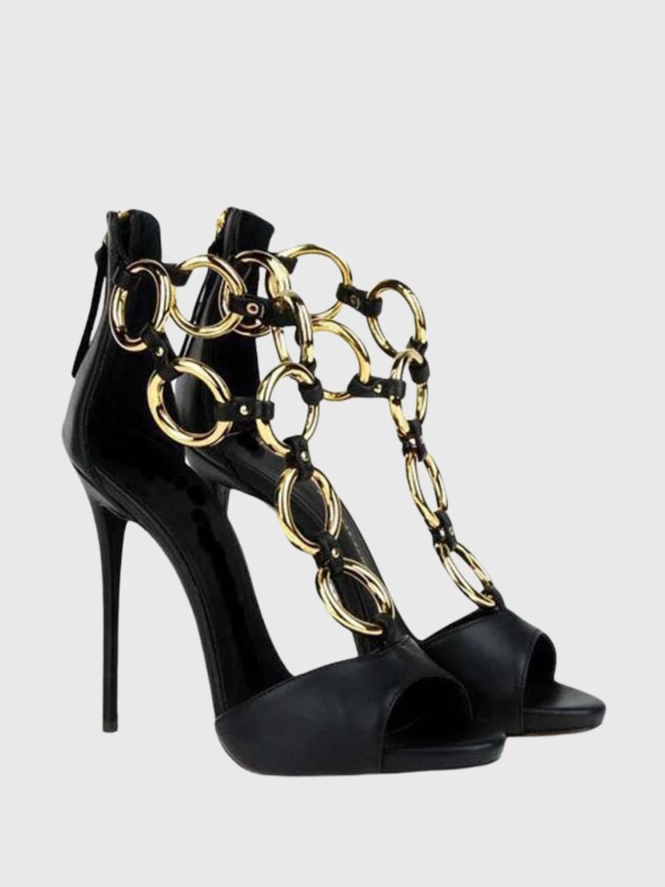 Sandalias de tacón de aguja co - Gold Chain Sandal reseña y precio